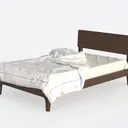 Minimalist Solid Wood Queen Bed With Printed Bedding 3D Model Left 45 Degree View