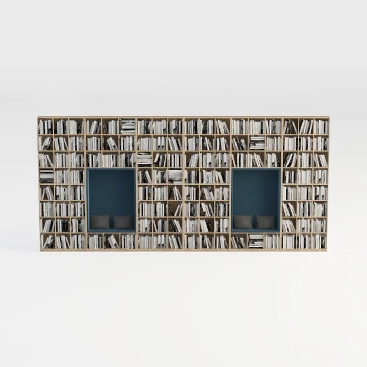 Minimalist Solid Wood Built In Bookshelf with Reading Nooks 3D Model
