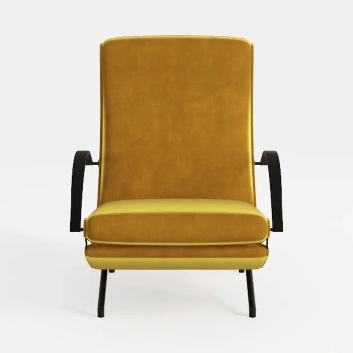 Modern Velvet Upholstered Black Metal Armchair 3D Model