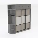 Minimalist Solid Wood Sliding Door Wardrobe with Side Shelves 3D Model Right 45 Degree View