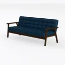 Mid Century Modern Navy Leather Solid Wood Sofa 3D Model Left 45 Degree View