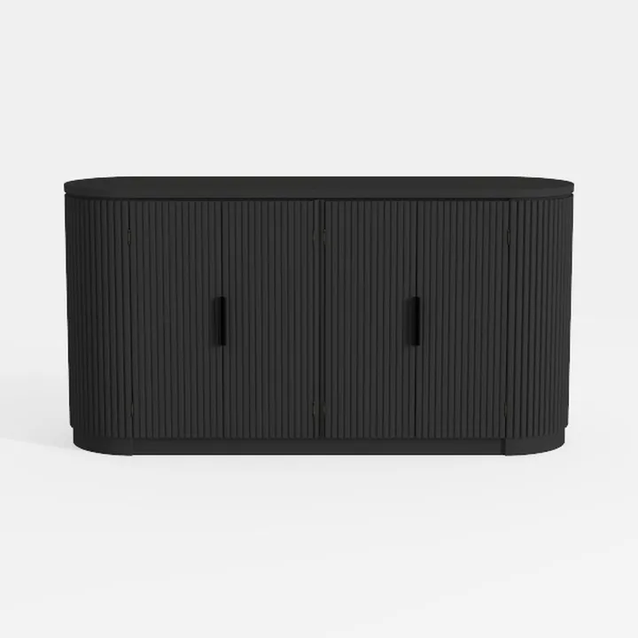 Minimalist Black Fluted Solid Wood Sideboard 3D Model