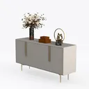 Modern Minimalist White Gold Accent Cabinet 3D Model Left 45 Degree View