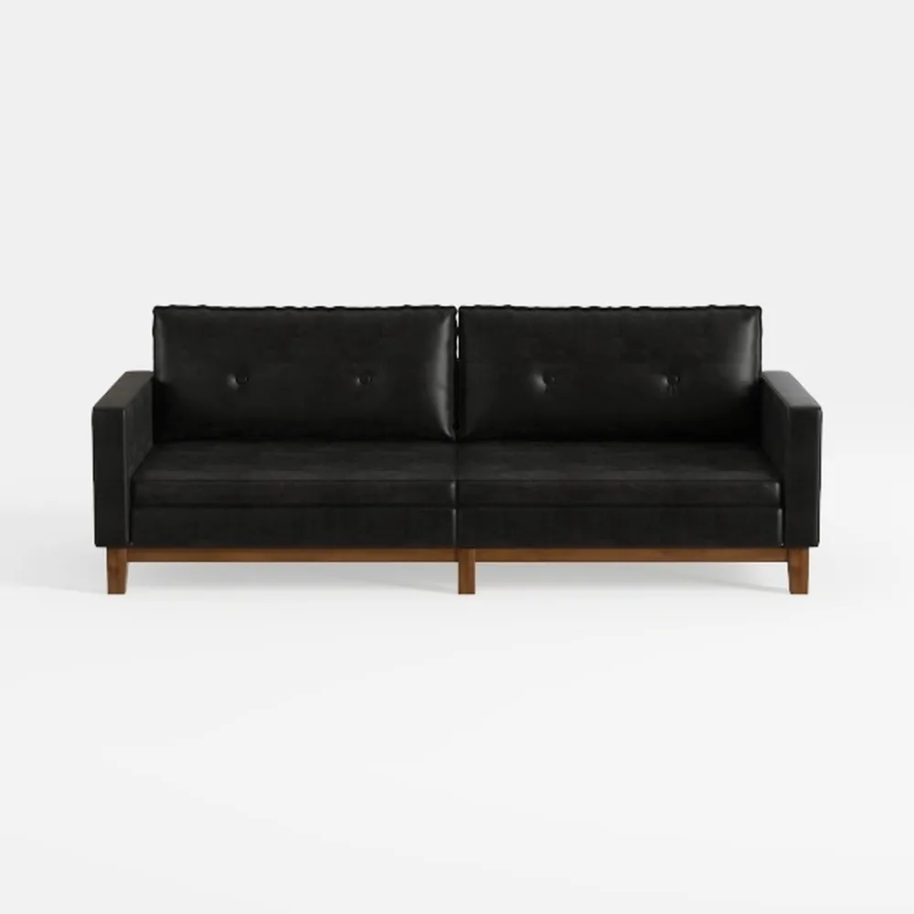 Black Home Furniture Leather Square Arm Sofa