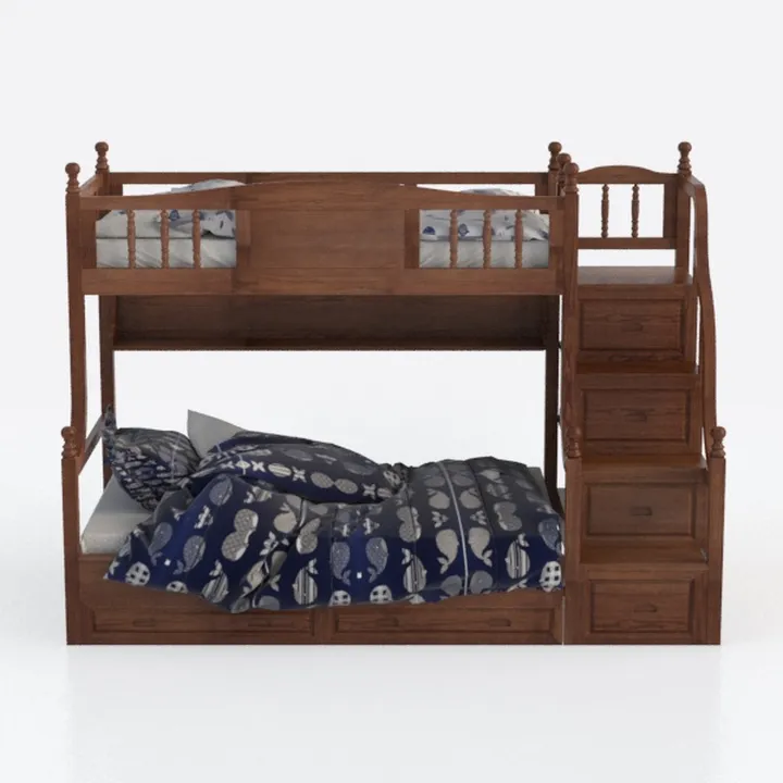 Linon Kieko Walnut Twin Over Twin Stairway Bunk Be
