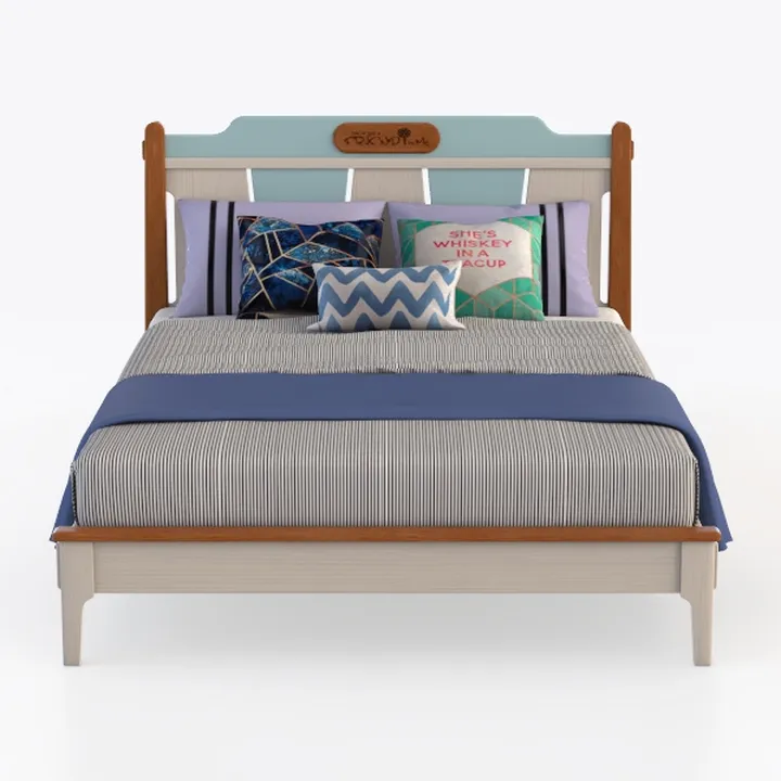 Modern Two Tone Solid Wood Double Bed 3D Model