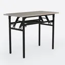 Minimalist Metal Solid Wood Folding Desk 3D Model Right 45 Degree View