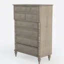 Vintage Solid Wood Tall Dresser Chest with Turned Legs 3D Model Left 45 Degree View