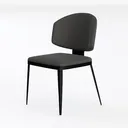 Minimalist Dark Fabric Upholstered Metal Dining Chair 3D Model Left 45 Degree View