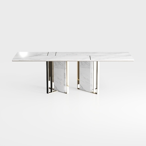 Modern Marble Top Metal Base Dining Table 3D Model