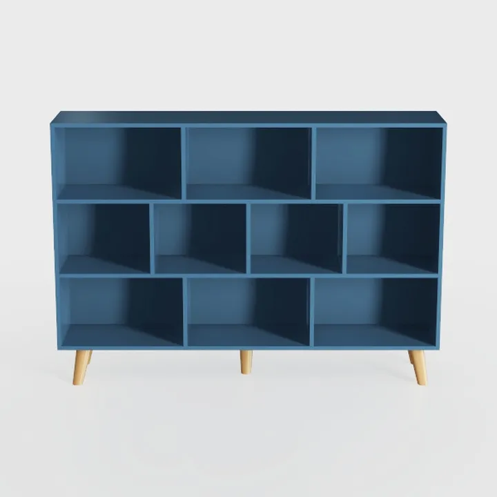 Modern Navy Blue Solid Wood Open Storage Bookshelf 3D Model