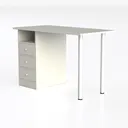 Minimalist White Solid Wood 3 Drawer Office Desk 3D Model Left 45 Degree View