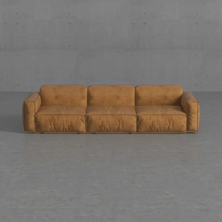 Vintage Leather Modular Sofa 3 Seater Living Room 3D Model