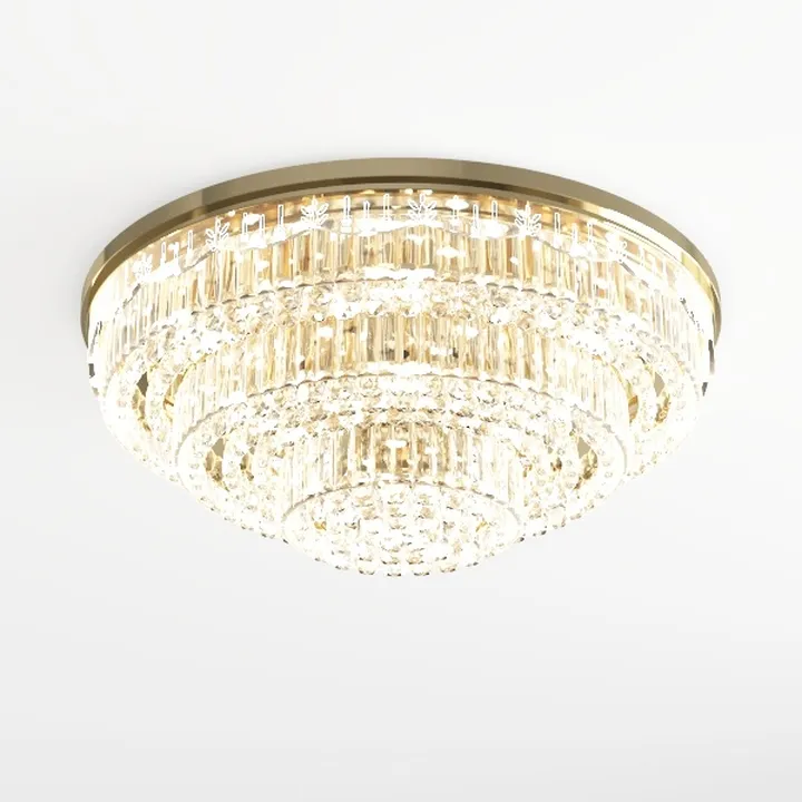 Luxury Crystal Brass Flush Mount Ceiling Lamp 3D Model