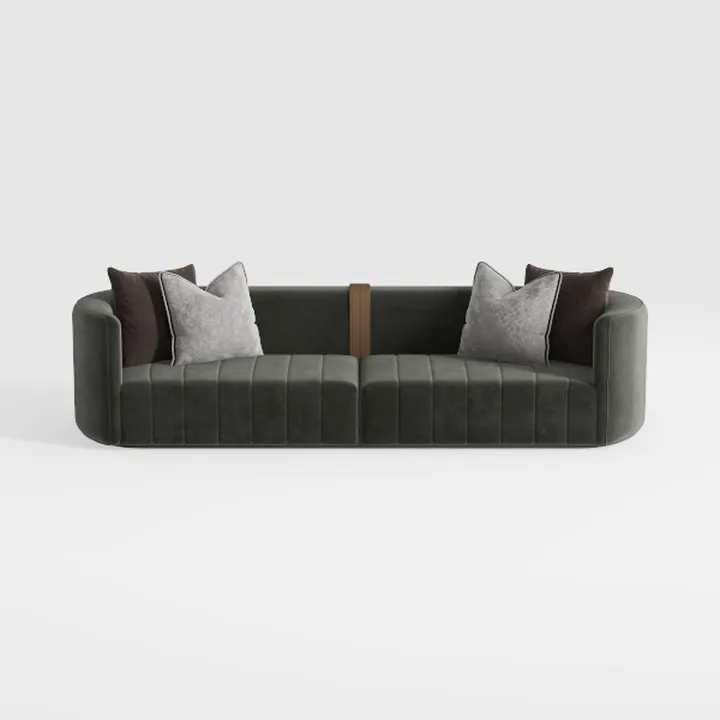 Modern Minimalist Velvet Channel Tufted Large Sofa 3D Model