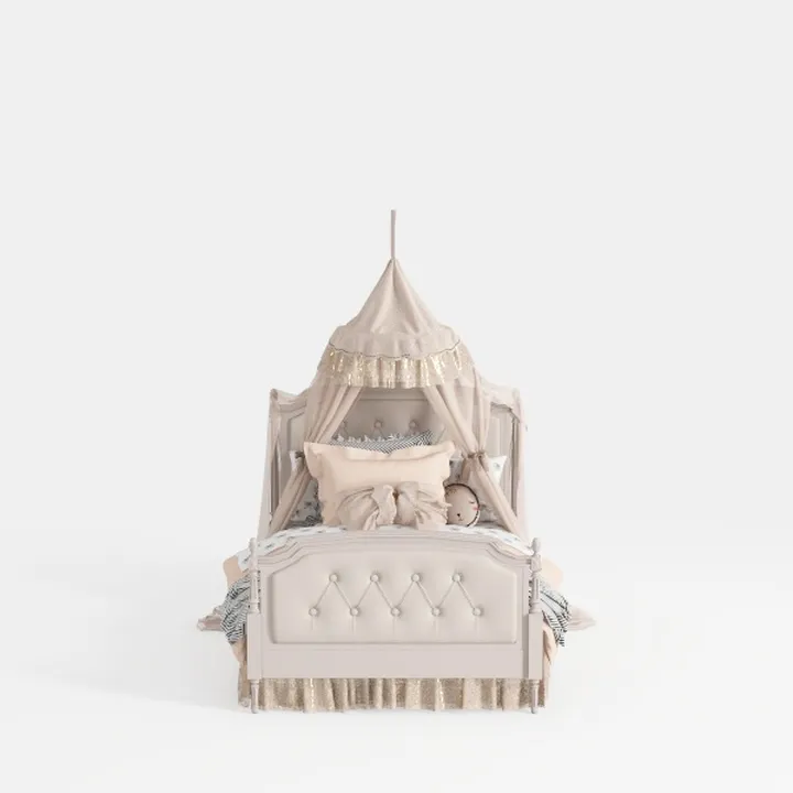 Minimalist Luxury Tufted Kids Canopy Bed 3D Model
