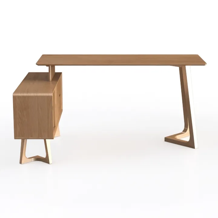 Modern Solid Oak Wood Writing Desk With Storage Cabinet 3D Model