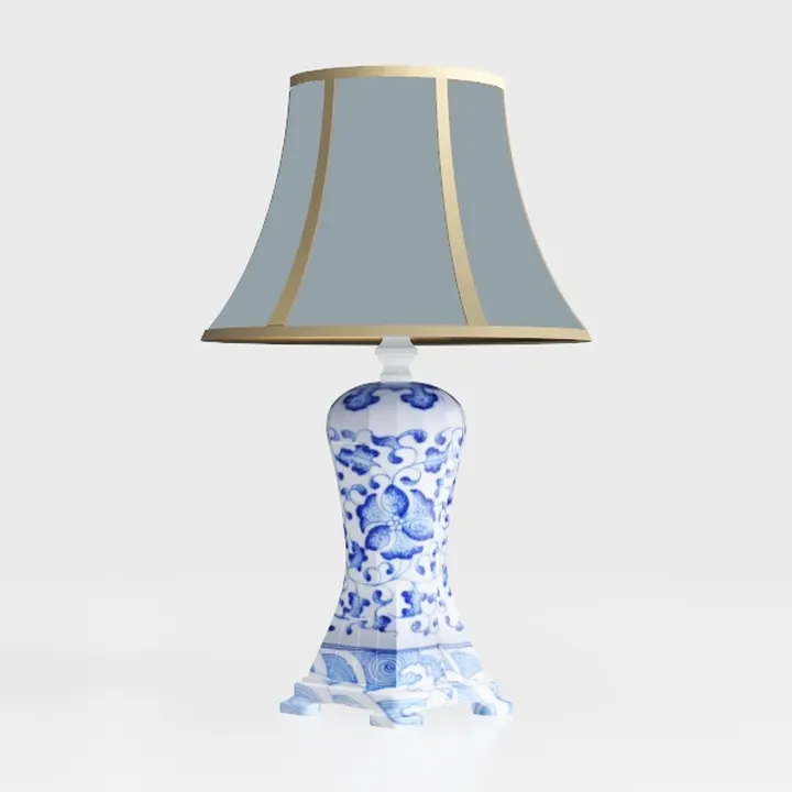 Blue and White Porcelain Brass Trim Table Lamp 3D Model