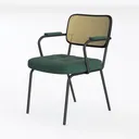 Modern Boucle Fabric Rattan Metal Armchair 3D Model Left 45 Degree View