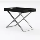 Modern Black Solid Wood Silver Metal X Frame Console Table 3D Model Left 45 Degree View