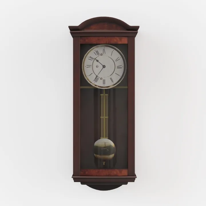 Vintage Solid Wood Brass Pendulum Wall Clock 3D Model