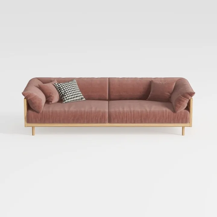Modern Minimalist Pink Velvet Solid Wood Sofa 3D Model