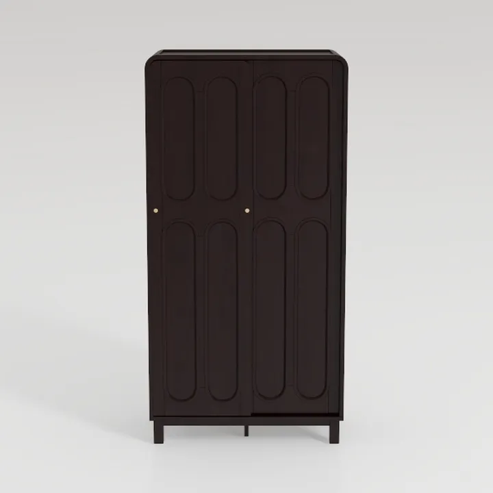 Minimalist Dark Solid Wood Wardrobe With Decorative Panel Doors 3D Model