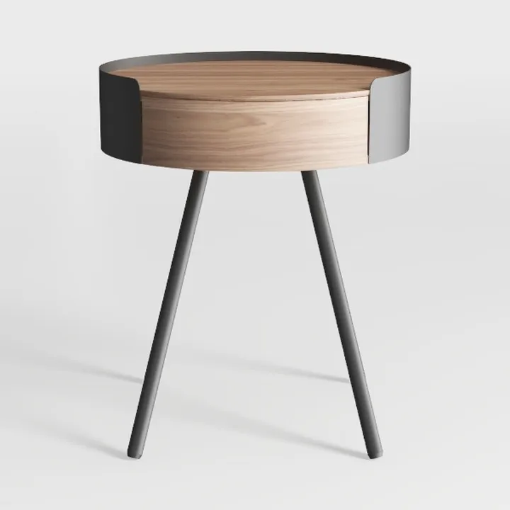Modern Minimalist Solid Wood Metal Round Nightstand 3D Model