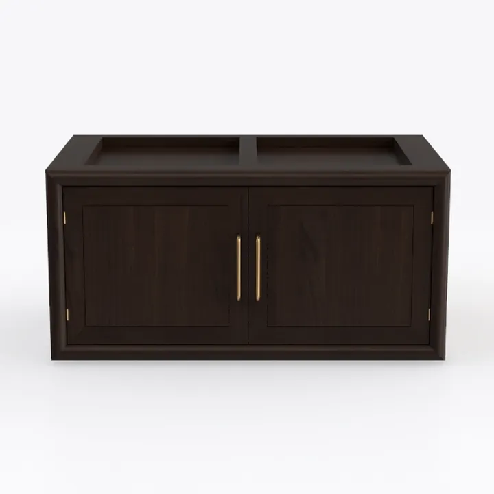 Modern Dark Walnut Brass Accent Double Bathroom Vanity 3D Model