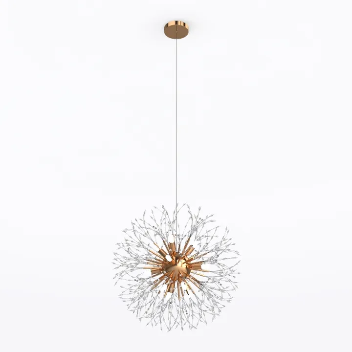 Modern Brass Crystal Starburst Pendant Chandelier 3D Model