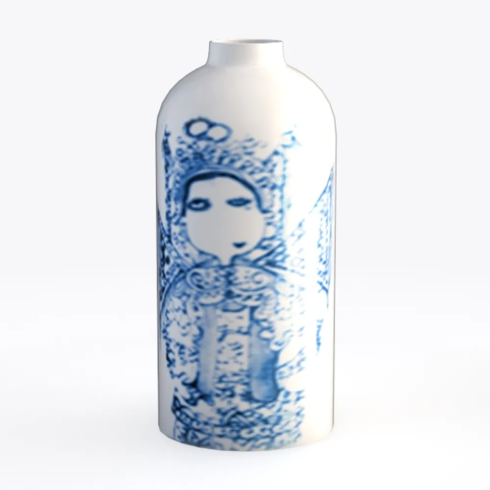 QIANLING Blue and White Floral Vase - 10.6"