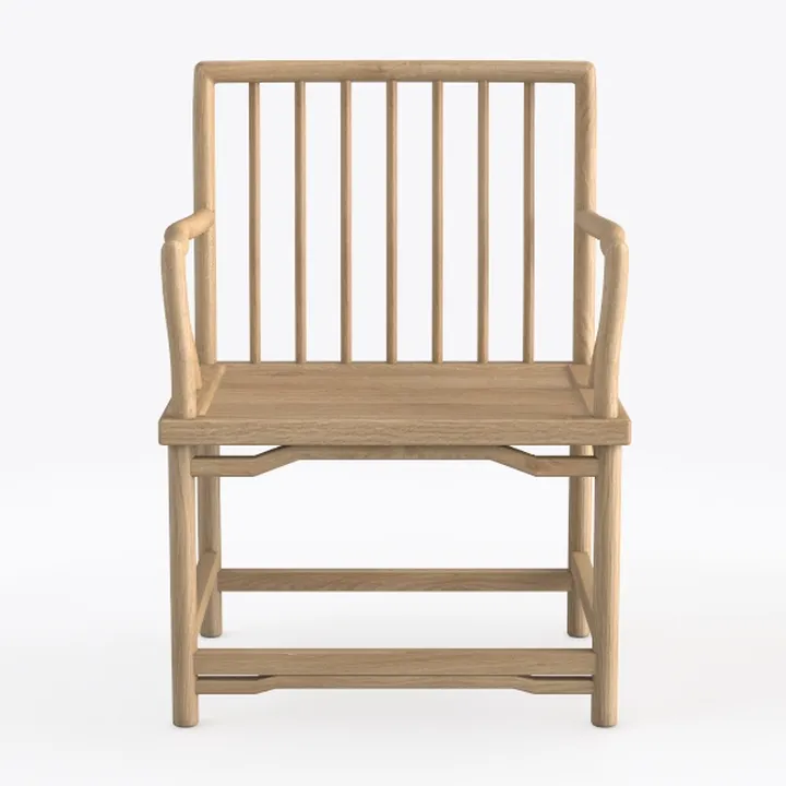 Minimalist Solid Oak Wood Armchair 3D Model