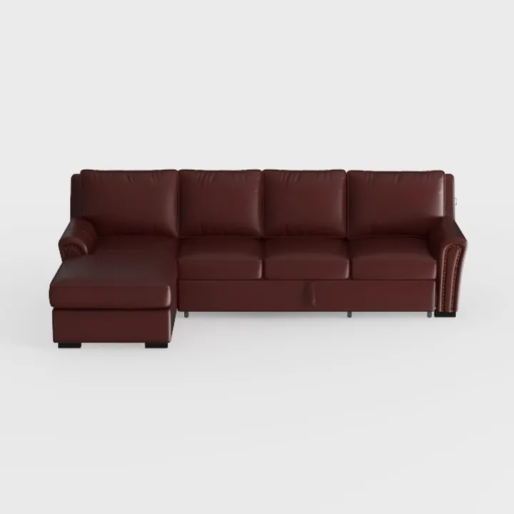 Burgundy Leather Sectional Sofa With Chaise Lounge 3D Model