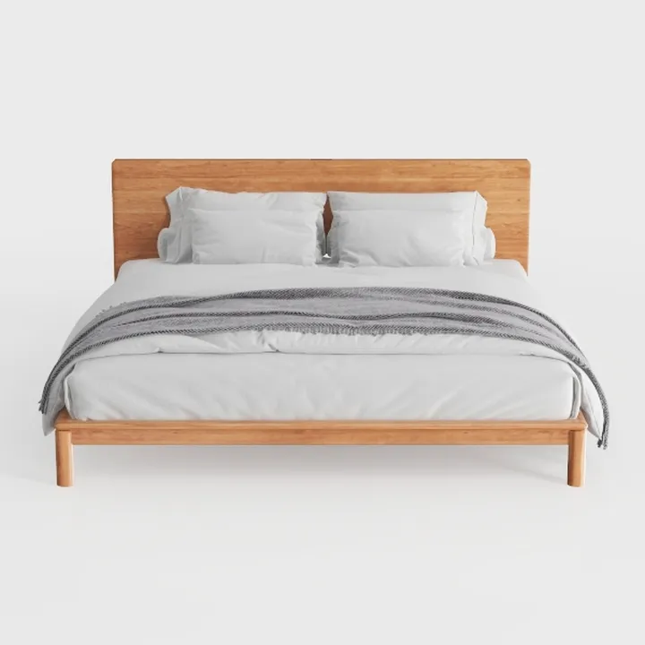 Minimalist Solid Oak Wood King Size Bed 3D Model