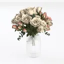 Glass Vase with Blush Cream Rose Floral Arrangement 3D Model Left 45 Degree View