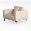 Minimalist Modern Fabric Armchair with Black Metal Legs 3D Model Left 45 Degree View