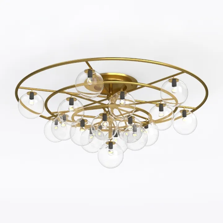 Modern Brass Glass Globe Flush Mount Chandelier 3D Model