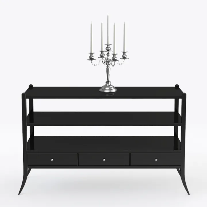 Minimalist Black Solid Wood Console Table With Drawers Open Shelves 3D Model