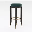 Modern Velvet Upholstered Solid Wood Brass Accent Bar Stool 3D Model Right 45 Degree View