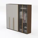 Modern White Gold Trim Glass Front Solid Wood Wardrobe 3D Model Left 45 Degree View