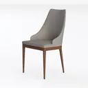 Modern Minimalist Gray Fabric Walnut Wood Dining Chair 3D Model Left 45 Degree View