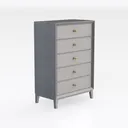 Minimalist Gray Solid Wood 5 Drawer Dresser 3D Model Right 45 Degree View