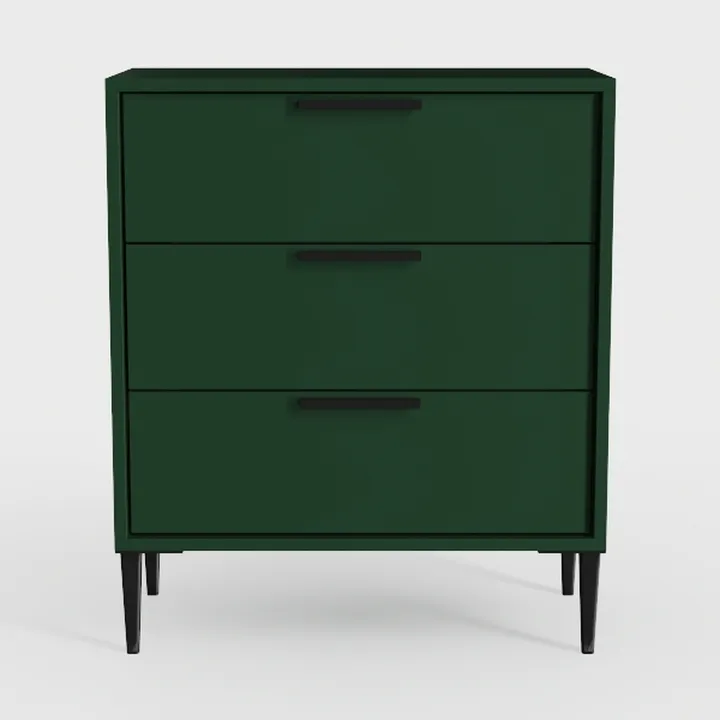 Modern Dark Green Solid Wood 3 Drawer Dresser Cabinet 3D Model