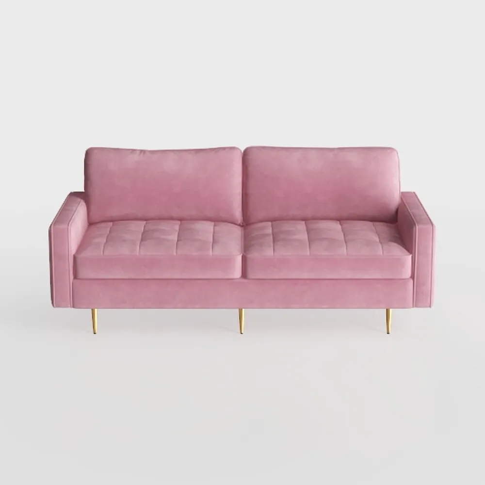 3 Seat Couch, Velvet Sofa with 3 Pillows, Mid