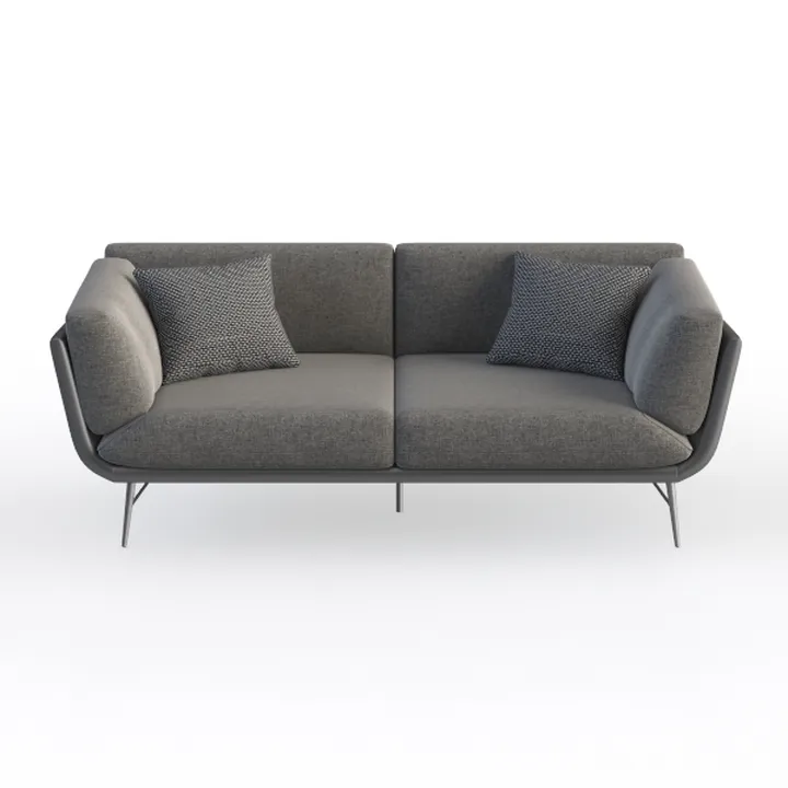 Modern Minimalist Gray Fabric Metal Leg Loveseat Sofa 3D Model