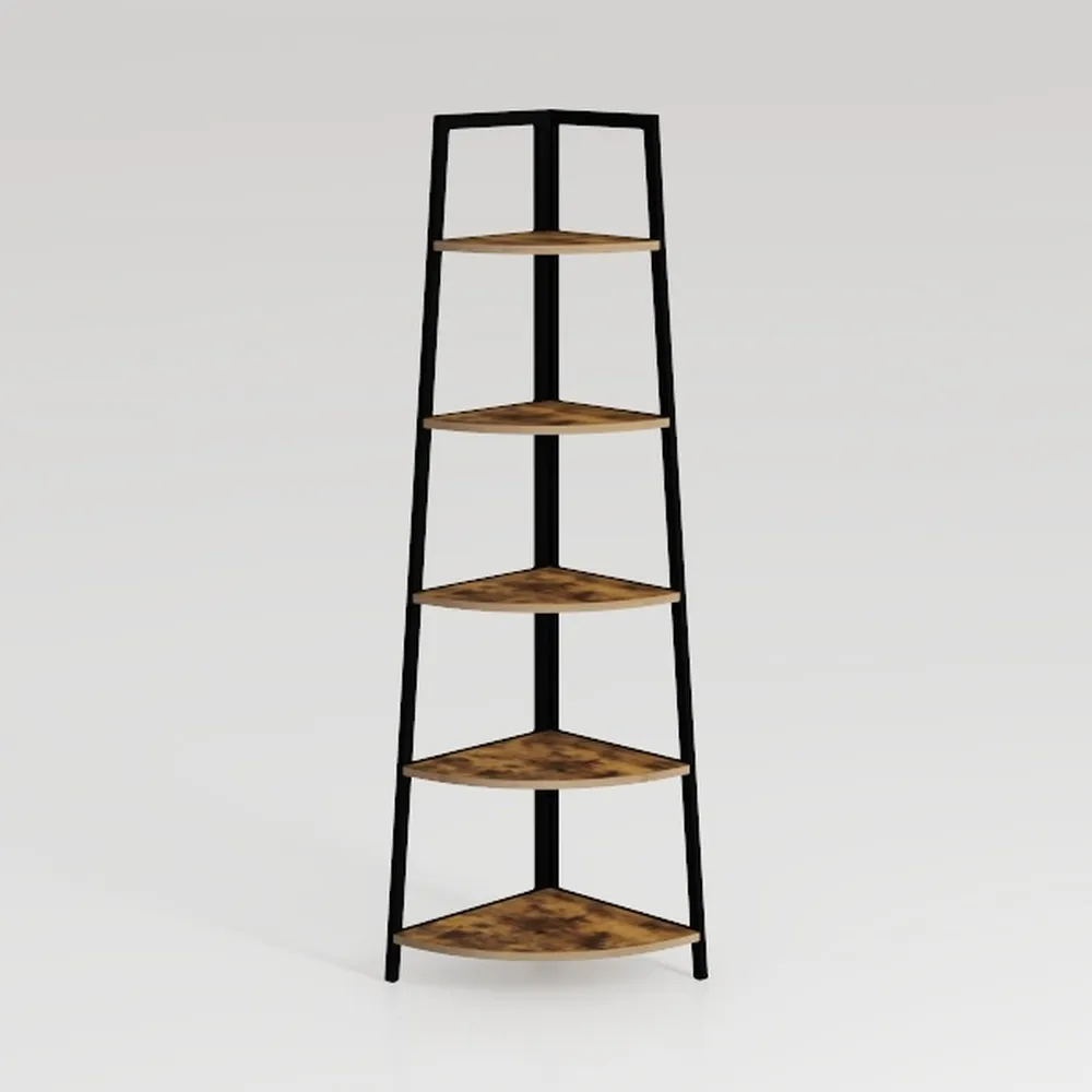 5 Tier Ladder Corner Bookshelf with Led Light, 70"
