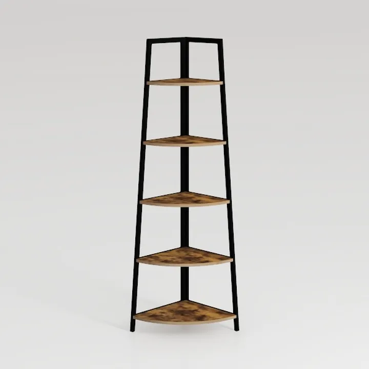 5 Tier Ladder Corner Bookshelf with Led Light, 70"