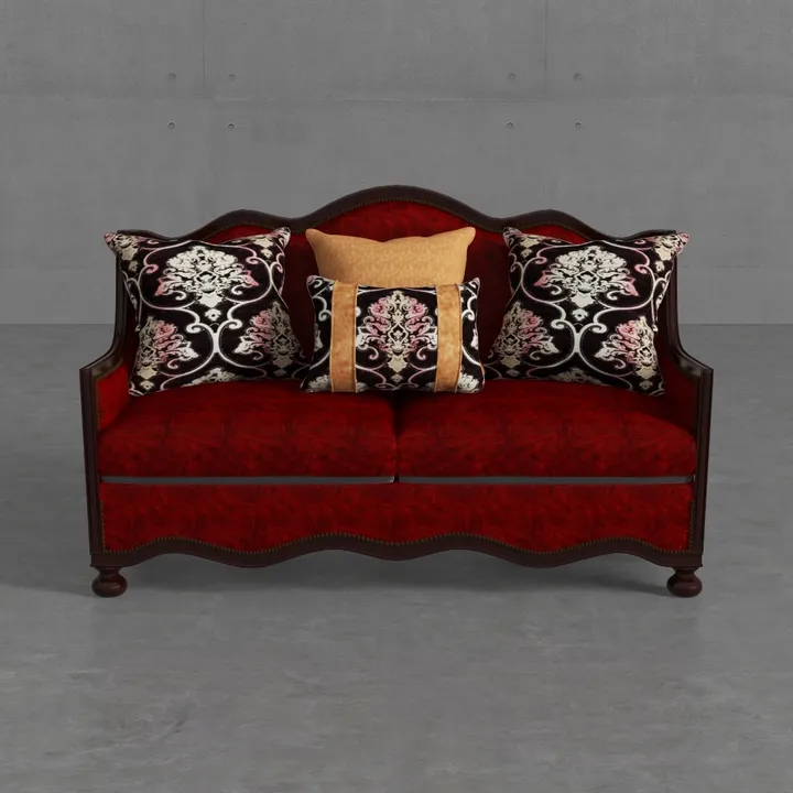Traditional Velvet Fabric Upholstered Loveseat Sofa with Decorative Throw Pillows 3D Model