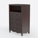 Dark Walnut Vintage Tall Dresser Cabinet with Drawers 3D Model Left 45 Degree View