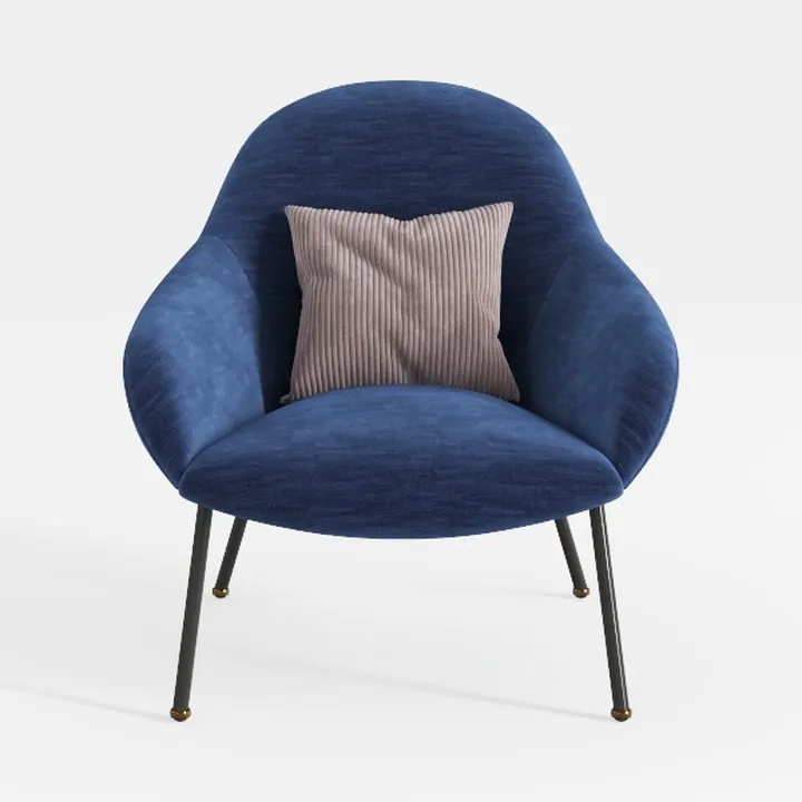 Modern Navy Blue Fabric Upholstered Armchair with Accent Pillow 3D Model